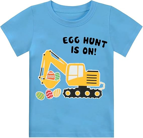 Toddler Boys Easter Shirt Short Sleeve Kids Digger Eggs Hunt T-Shirt Cotton Dinosaur Bunny Outfit... | Amazon (US)