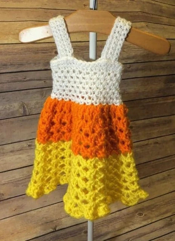 Crocheted Candy Corn Baby Dress Set | Etsy (US)