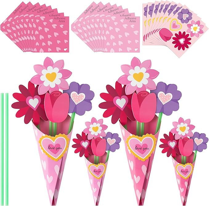 BeYumi Flower Bouquet Craft Kit - 24Pcs Valentine's Day Pink Flower Bouquet Craft Kit for Kids Ma... | Amazon (US)