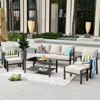 HOOOWOOO Walden Grey 6-Piece Wicker Metal Outdoor Patio Conversation Sofa Seating Set with a Coff... | The Home Depot