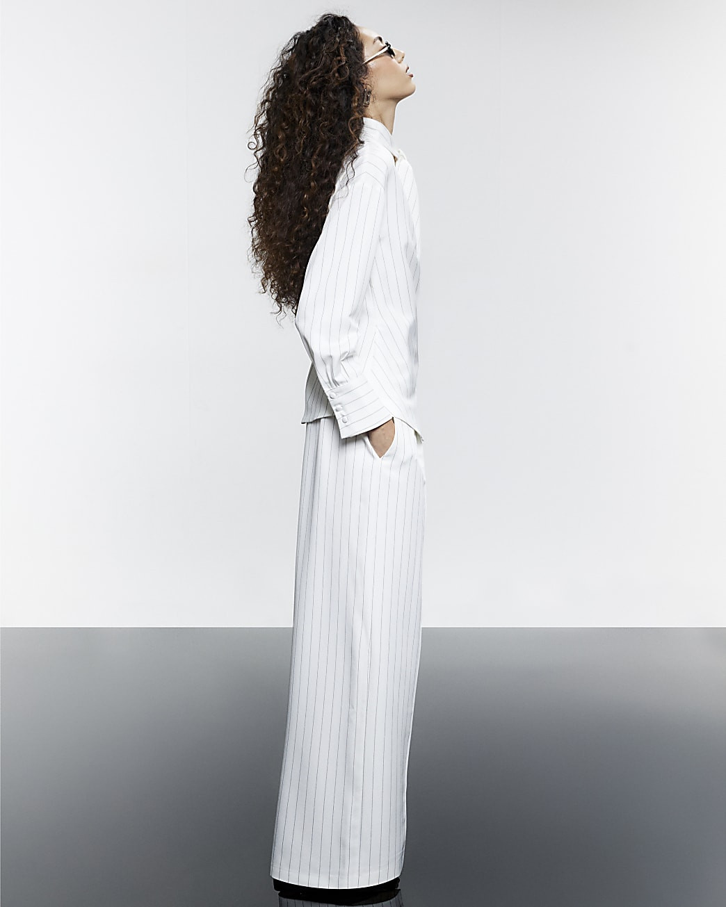 Cream Stripe Wide Leg Trousers | River Island UK & IE