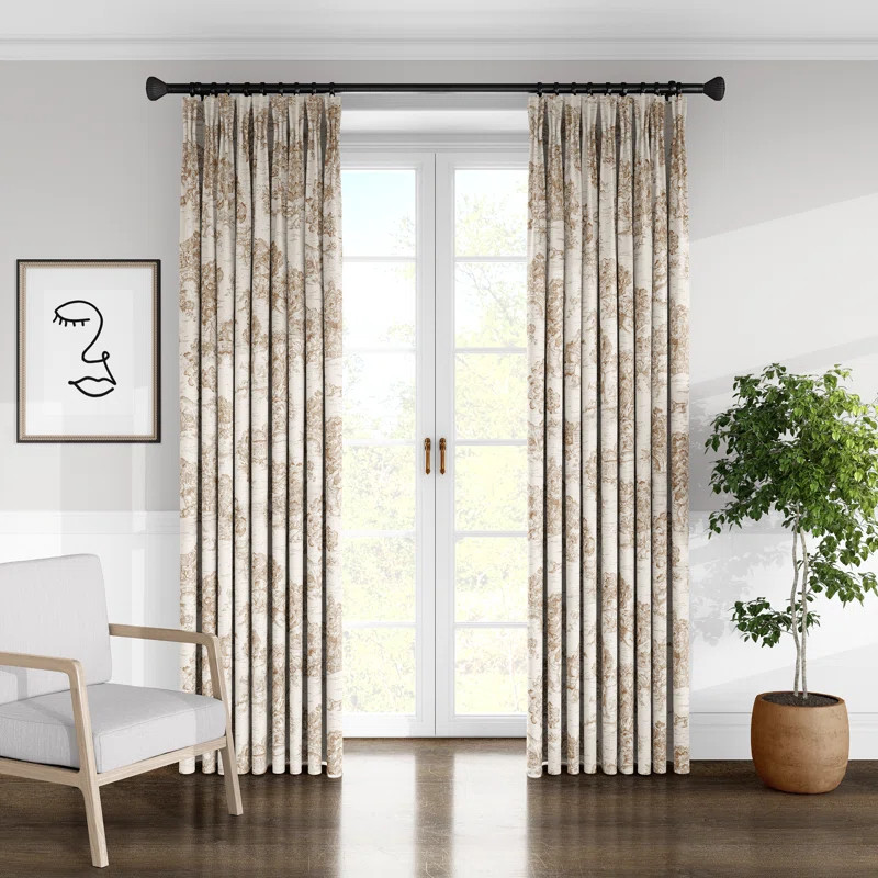 Trevin 100% Cotton Toile Room Darkening Pinch Pleat Single Curtain Panel | Wayfair North America