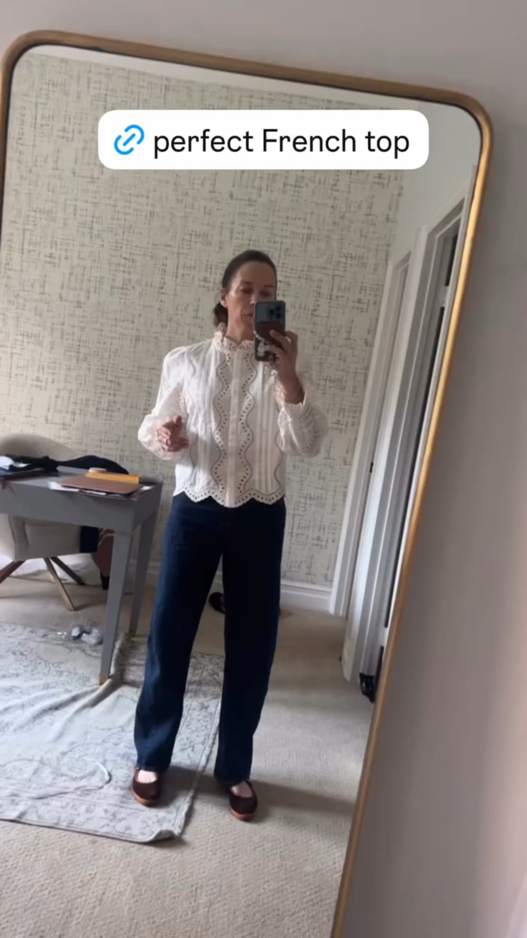 Sezane, gap jeans, Flabelus, white lace top, work top, over 40 style 

#LTKootd #LTKmomlife #LTKOver40