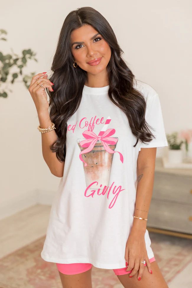 Iced Coffee Girly White Oversized Graphic Tee SALE | Pink Lily
