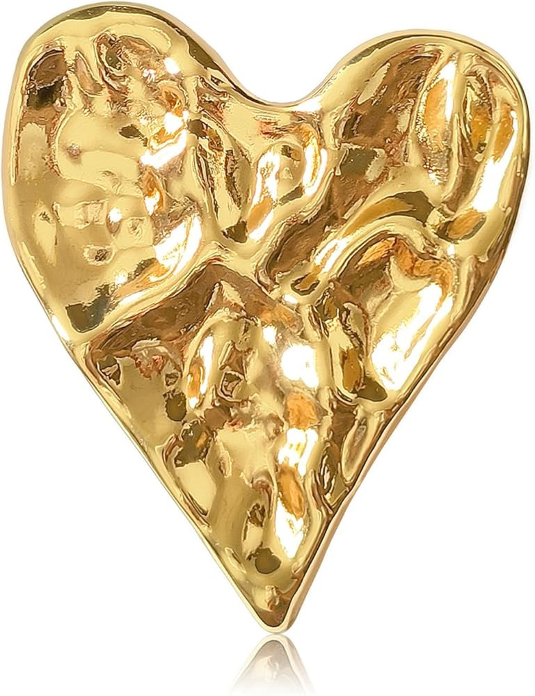 Heart Brooch for Women Unique Irregular Hammered Chunky Large Heart Brooch Dainty Gold Silver Fas... | Amazon (US)
