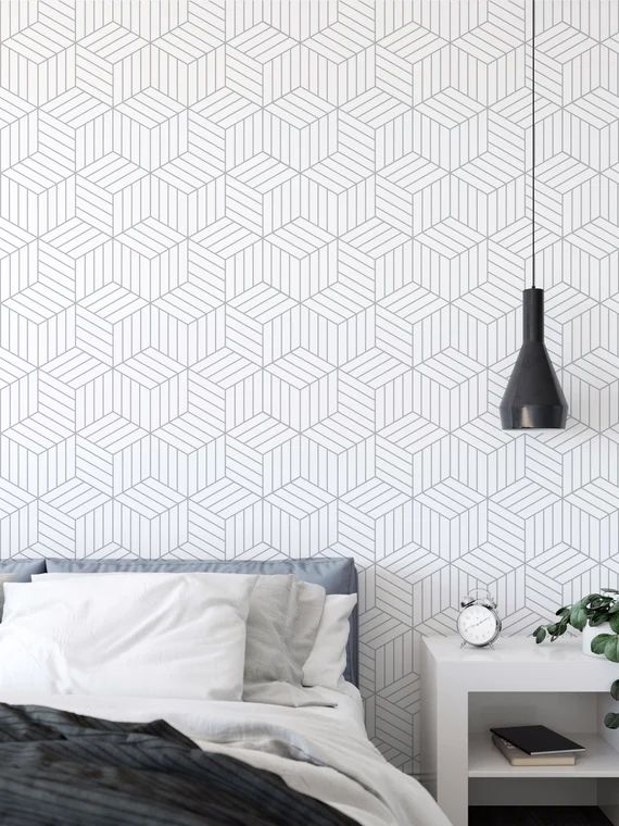 Geometric Hexagon Removable Wallpaper / Cube Wallpaper / | Etsy | Etsy (US)