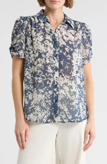 Adrianna Papell Patterned Pinch Sleeve Button-Up Shirt | Nordstromrack | Nordstrom Rack