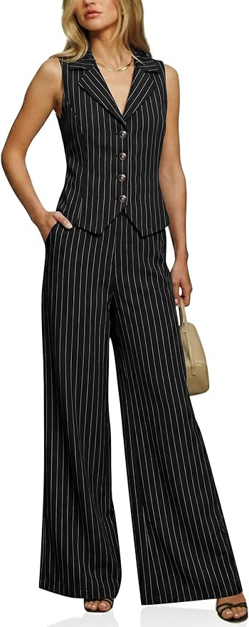 Cicy Bell Womens Vest Sets Summer 2 Piece Outfits Button Crop Blazer Vest and Wide Leg Pant Suits | Amazon (US)