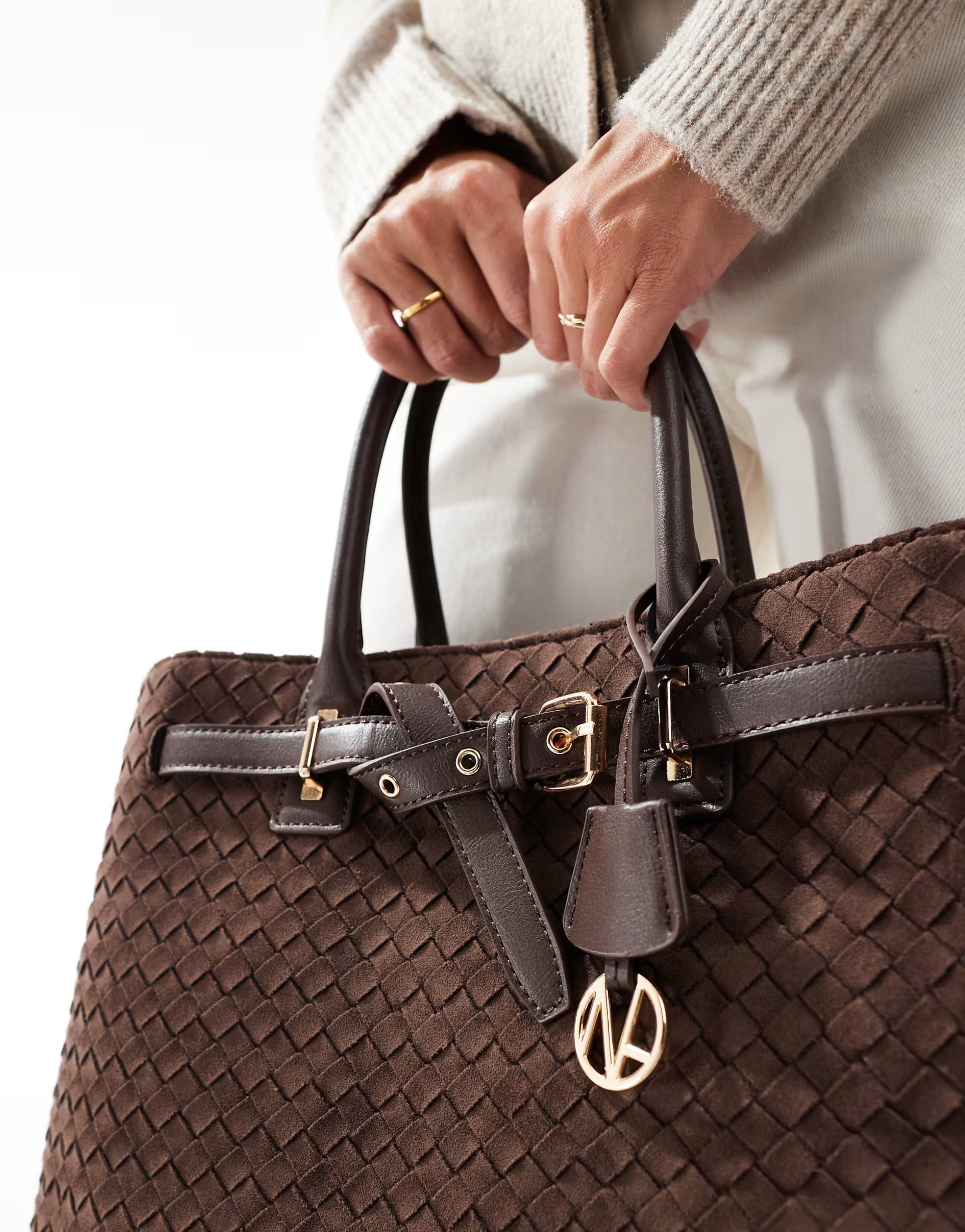 New Look suedette woven bag in brown | ASOS (Global)