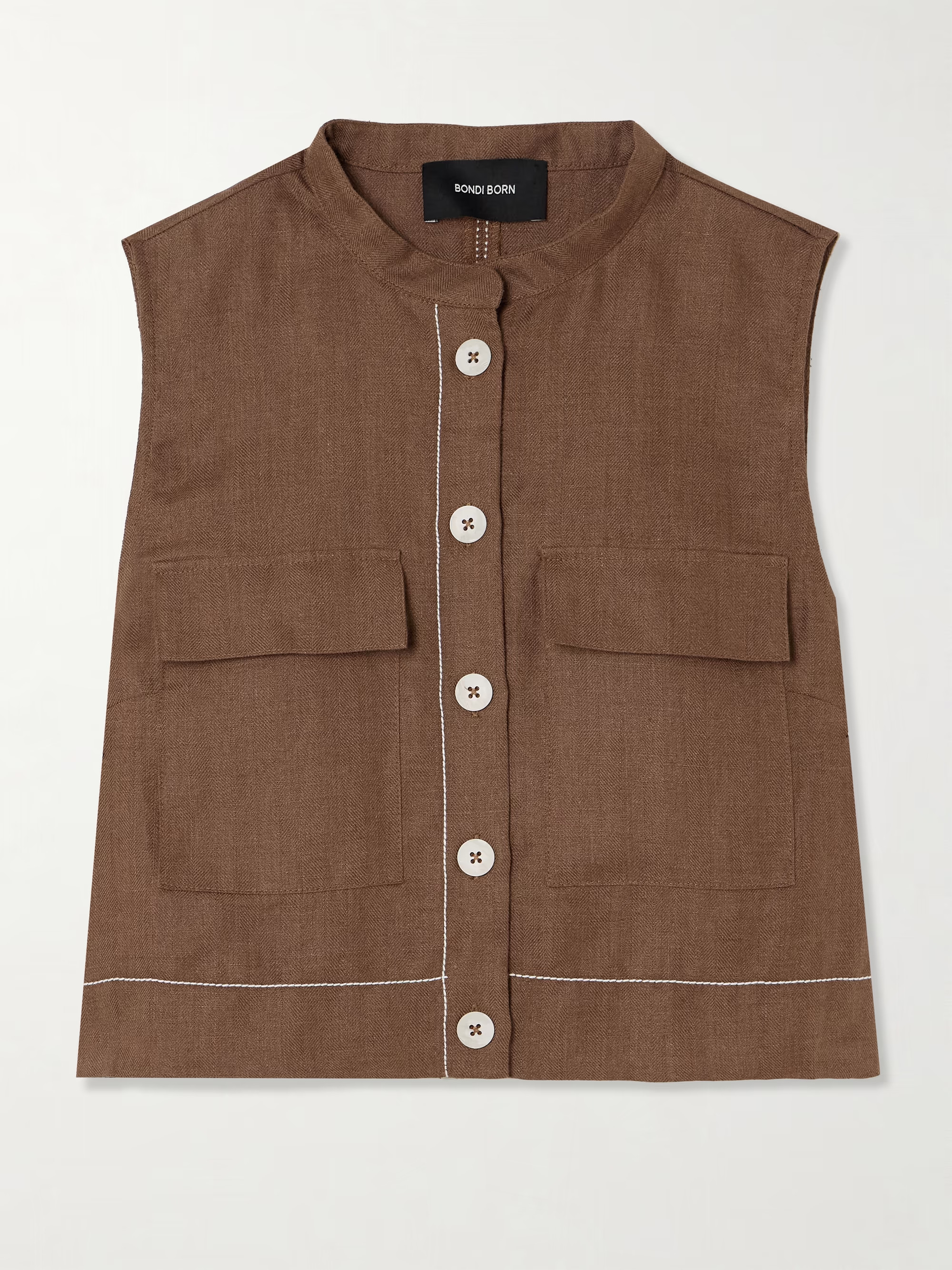 Varenna cropped herringbone organic linen vest | NET-A-PORTER (US)