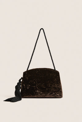 Brown Crushed Velvet Tassel Clutch | Tuckernuck (US)