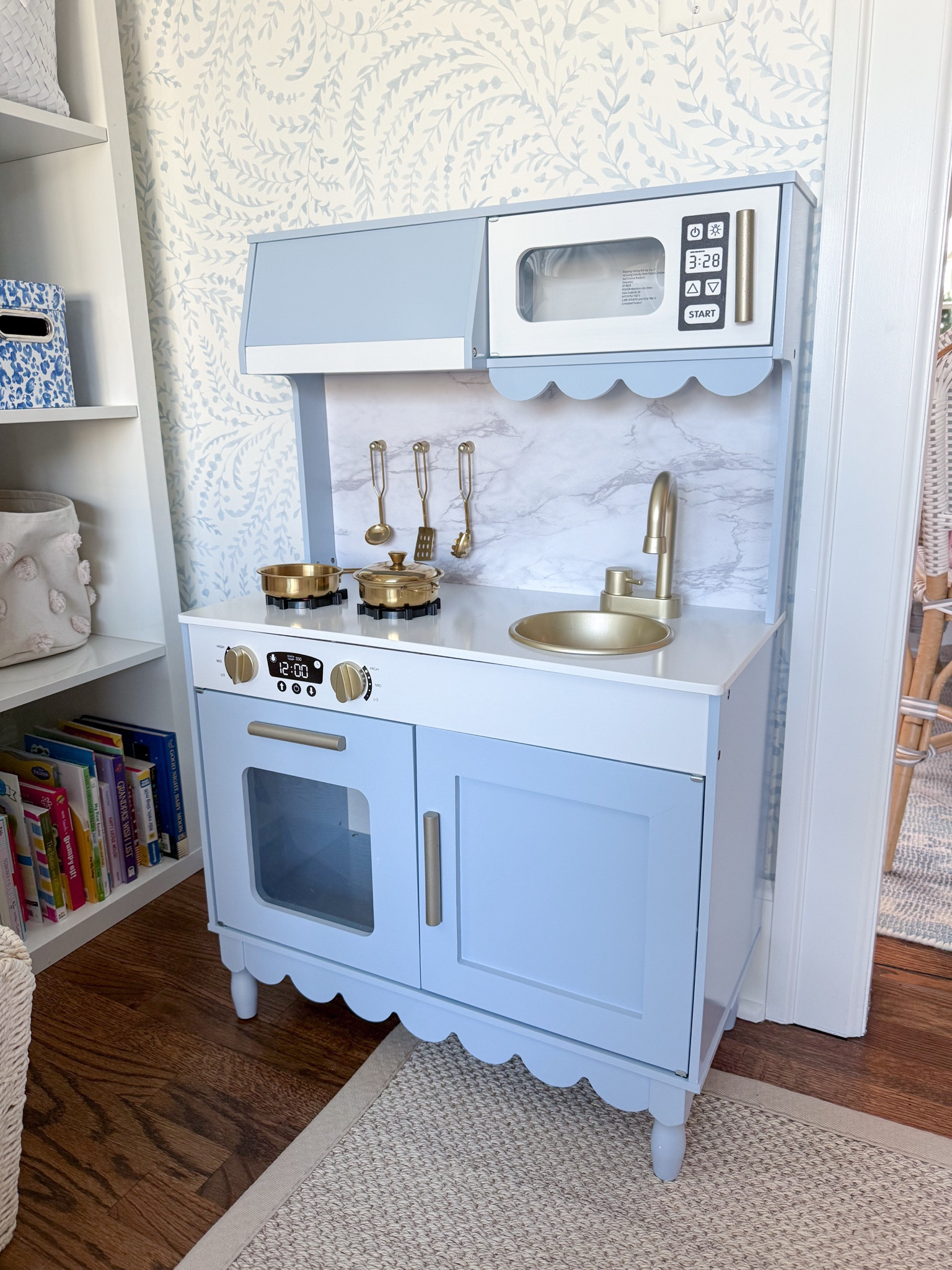 This adorable scallop play kitchen turned out so much cuter than I was expecting!!!  It’s perfect if you have a smaller play room like us 

#LTKFindsUnder100 #LTKKids #LTKHome