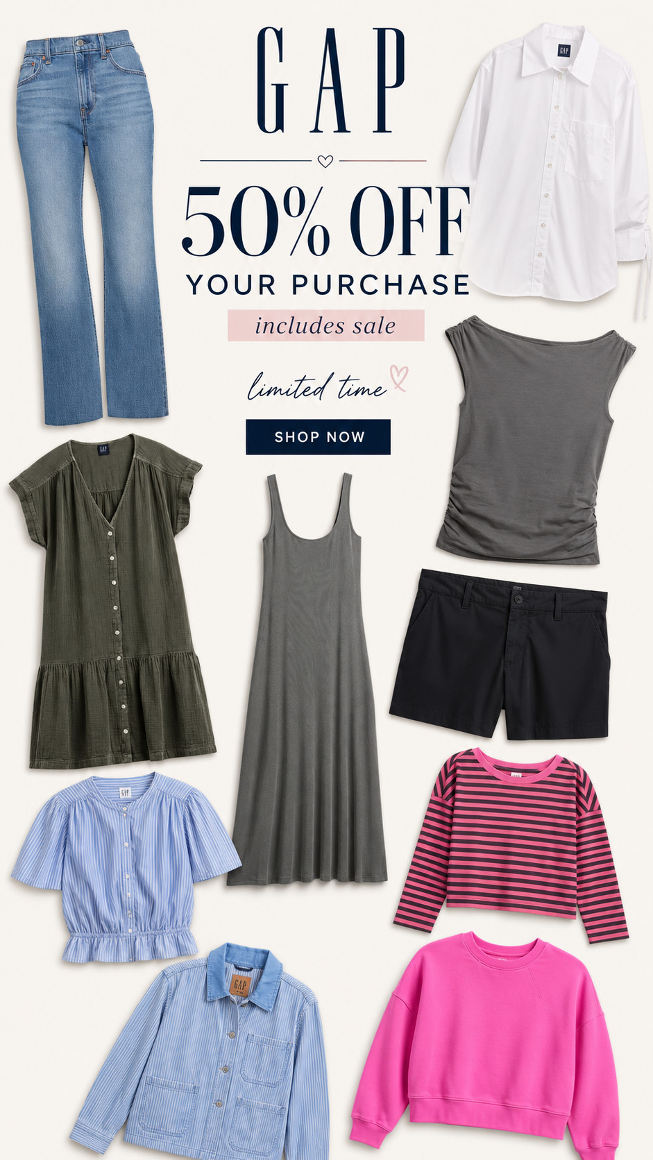 Gap 50% off your purchase includes sale 

 #LTKootd #LTKSaleAlert #LTKMidsize