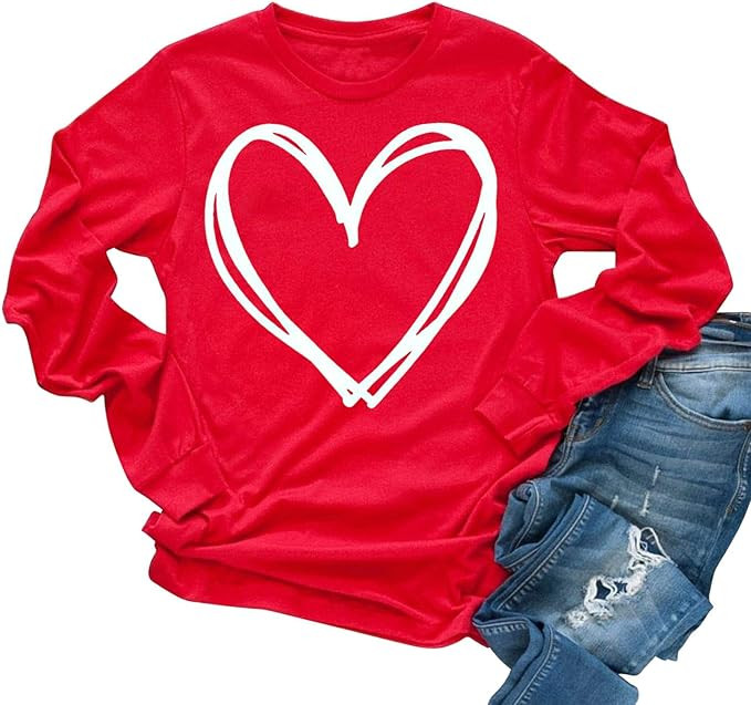 Womens Love Heart Raglans T-Shirts Casual Long Sleeve Valentine's Wife Day Graphic Tees Tops | Amazon (US)