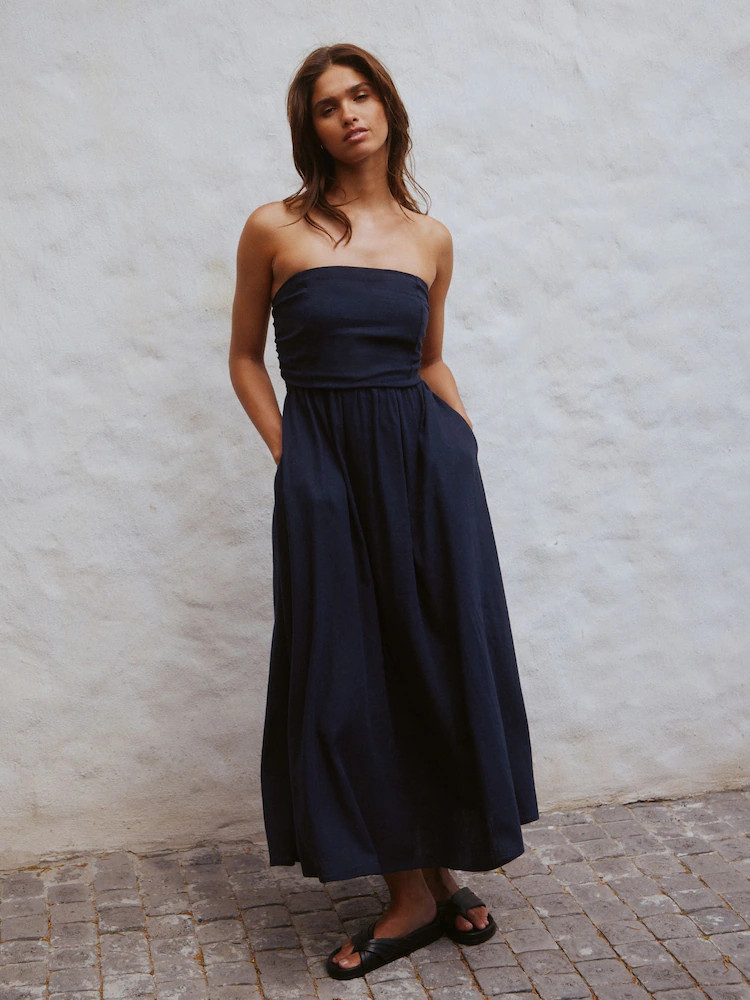 Buy Navy Blue Ruched Bandeau Midi Dress from Next USA | Next US