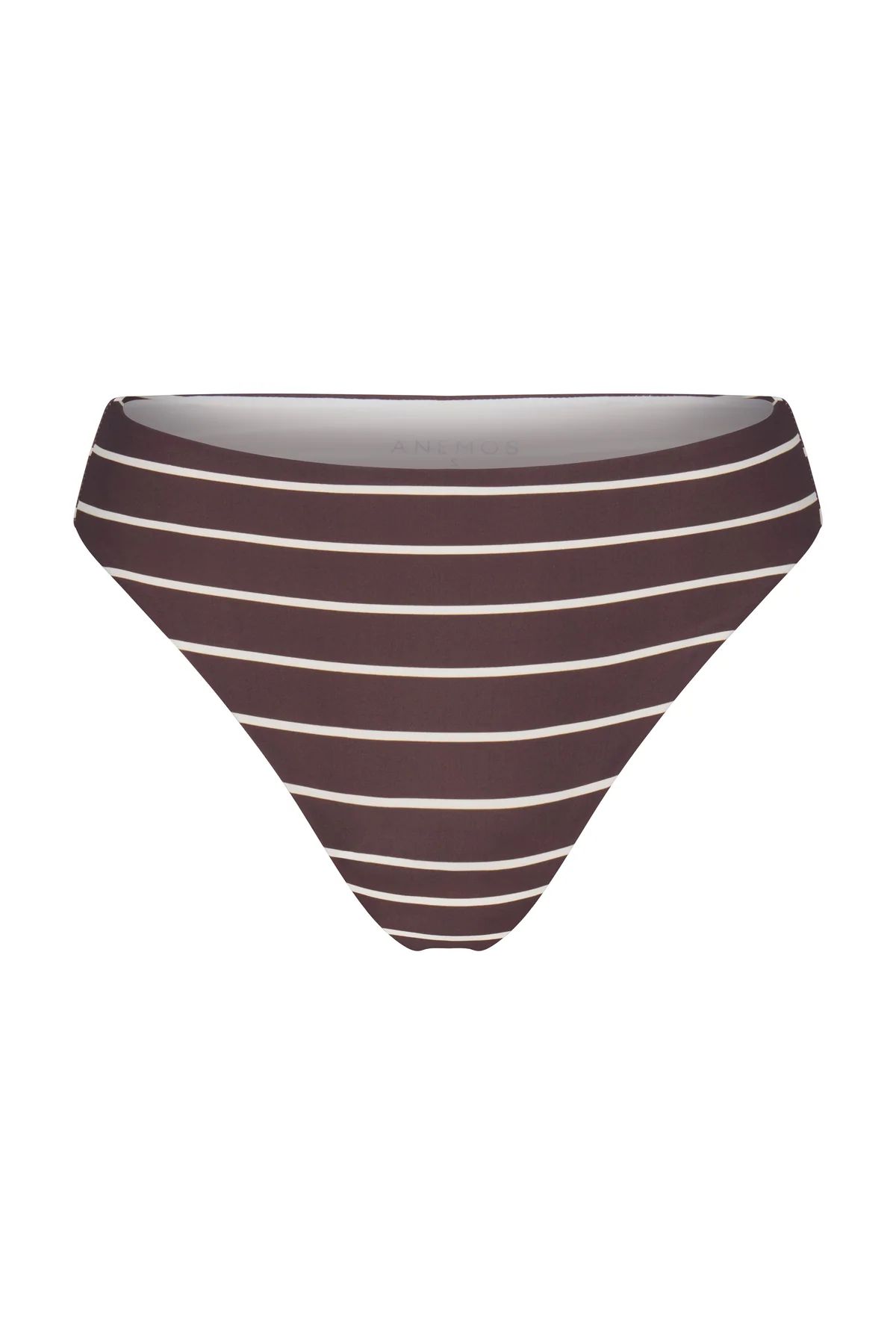 The Midi High-Cut Bikini Bottom In Espresso Odd Stripes | Over The Moon