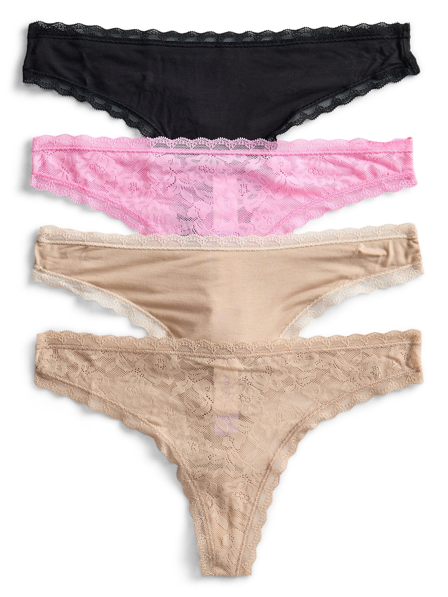 Joyspun Women's Soft Touch Lace Thong Panties, 4-Pack, Sizes XS-3XL | Walmart (US)