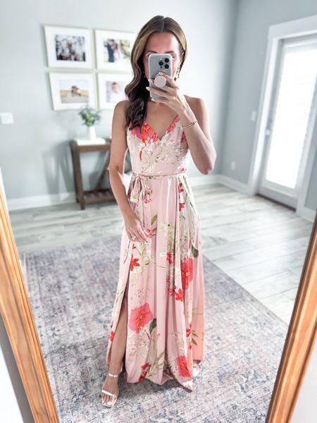Formal wedding guest dress. Formal dress in XXS with adjustable straps. Black tie wedding guest. Summer wedding guest. Floral maxi dress. Fall wedding guest. Amazon gold heels are TTS.

*I am 5’3 and would need to have dress hemmed - it is beautiful!!

#LTKWedding #LTKTravel #LTKParties