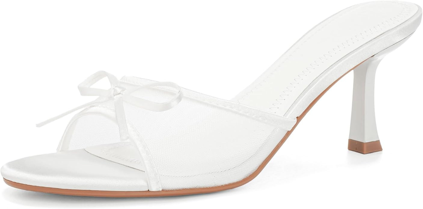 Women's Kitten Heels Open Round Toe Slip On Mesh Heels Mid Heeled Sandals for Women | Amazon (US)