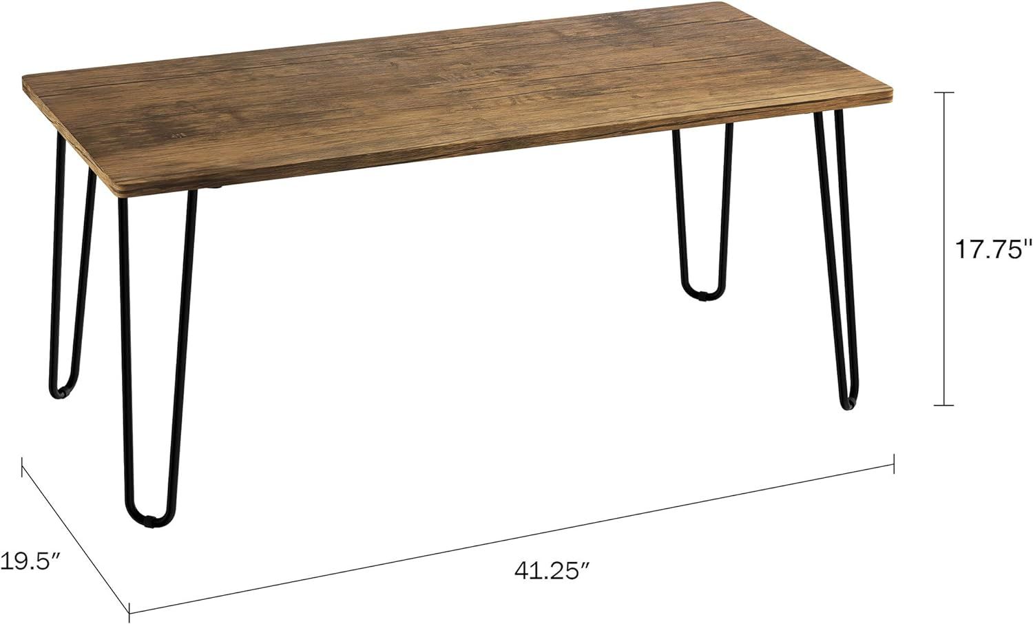 Lavish Home Coffee Table with Hairpin Legs, (L) 41.25” x (W) 19.5” x (H) 17.75”, Brown | Amazon (US)