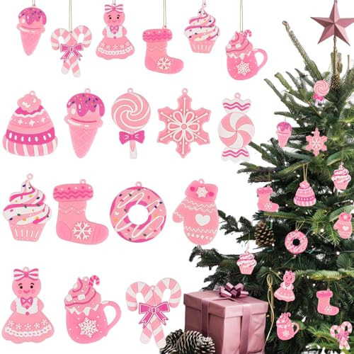 Pink Candy Ornaments for Christmas Tree Decorations, 12 PCS Soft PVC Candy Sweet Christmas Ornaments for Xmas Tree Party, Home, Office Decor | Amazon (US)
