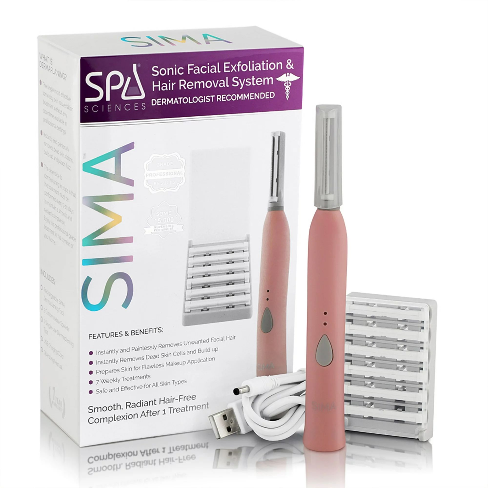 ($29 Value) Spa Sciences SIMA Electric Dermaplaning Tool- Facial Exfoliation and Hair Removal Sys... | Walmart (US)