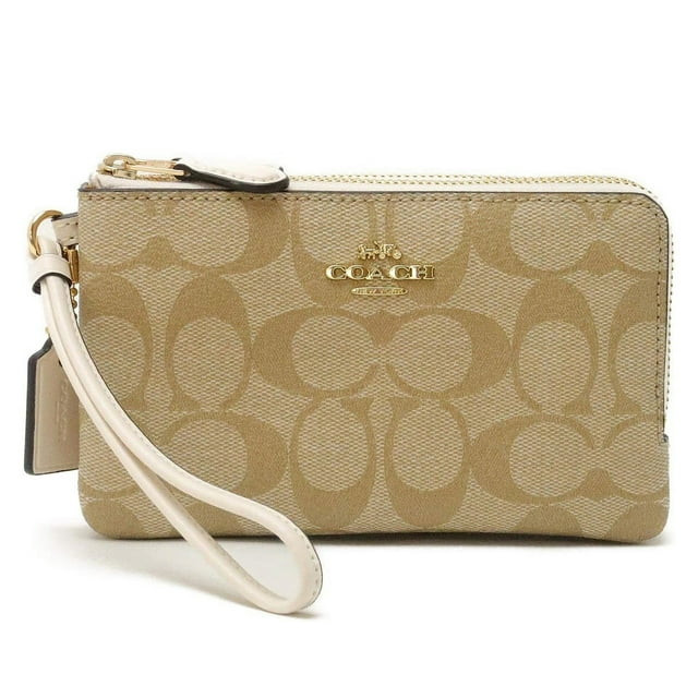 Coach Women's Small Double Zip Corner Wristlet in Signature Canvas (Light Khaki / Chalk) | Walmart (US)