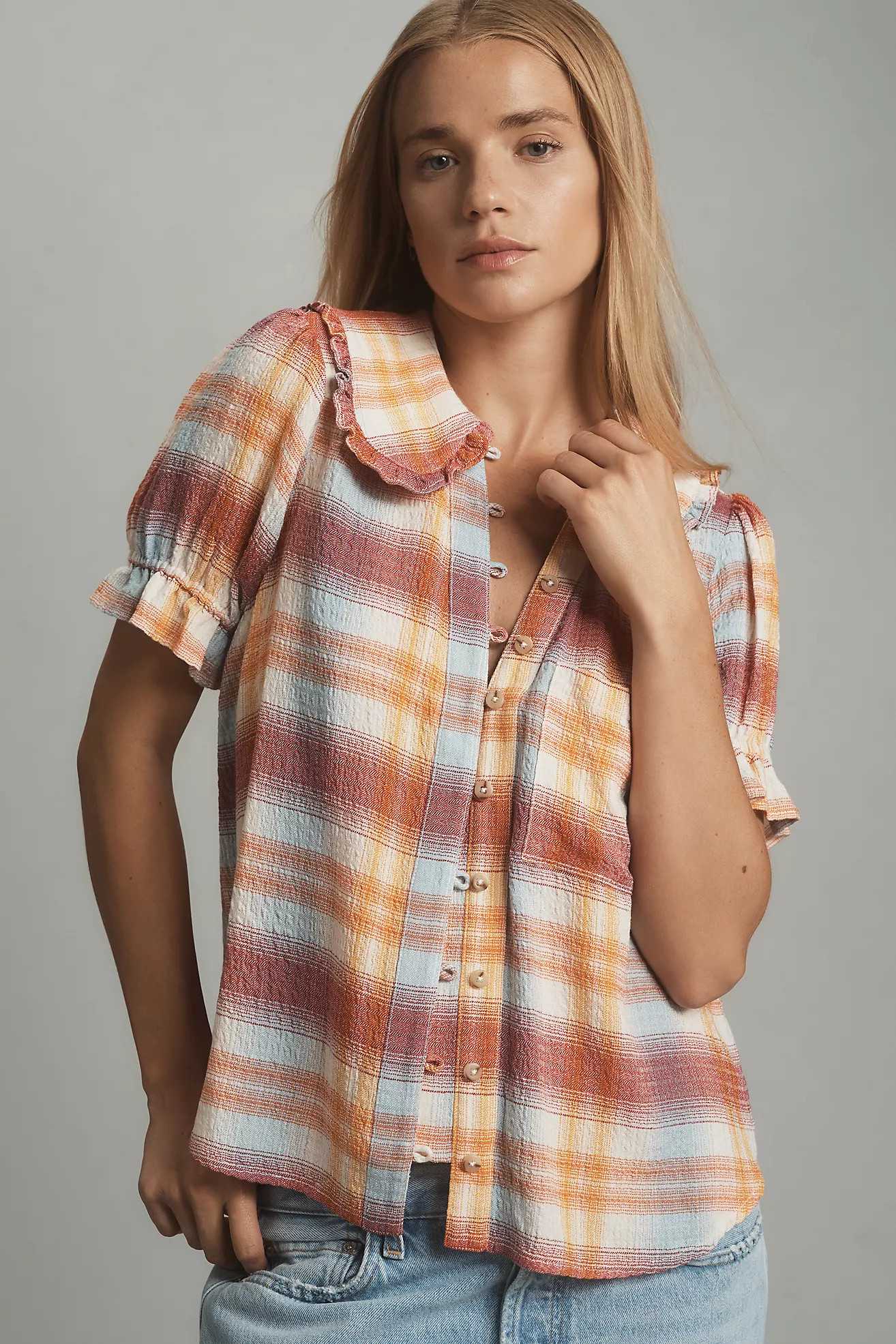The Keira Collared Button-Front Blouse by Pilcro: Plaid Edition | Anthropologie (US)