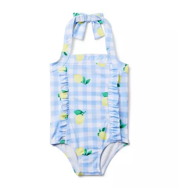 Recycled Lemon Gingham Halter Swimsuit | Janie and Jack