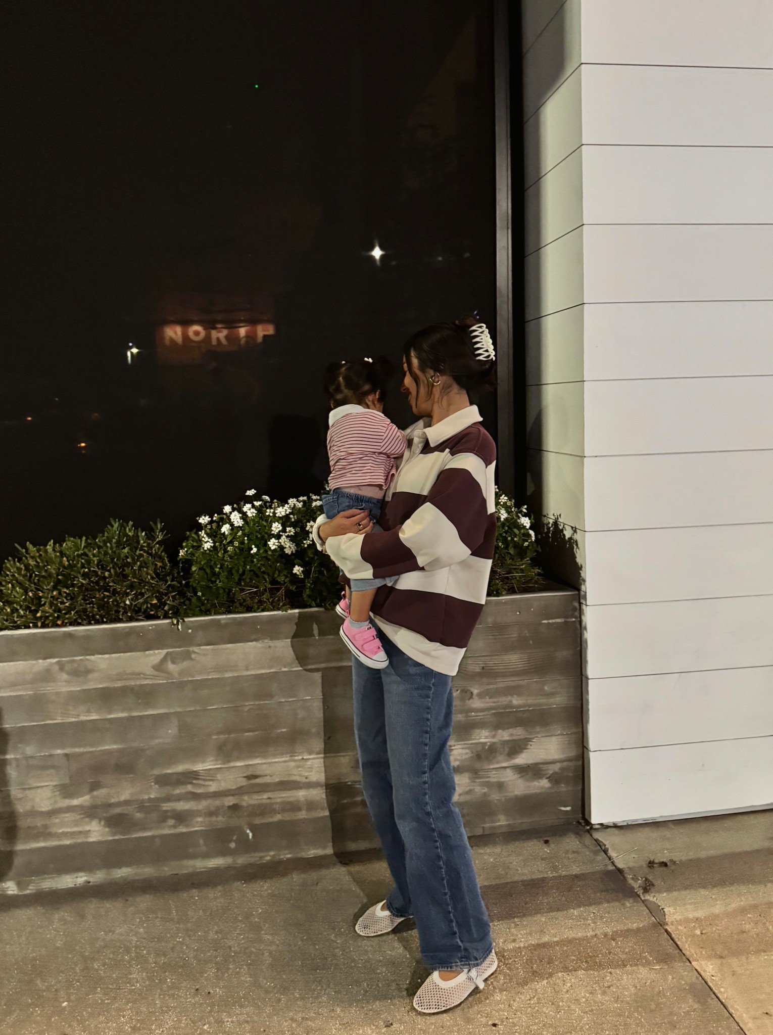 mama & daughter 🫶🏼 | rugby shirt | rugby collar shirt | striped top | oversized top | Abercrombie denim | Abercrombie jeans | mesh flats | white flats 

#LTKootd #LTKdayinmylife #LTKmomlife