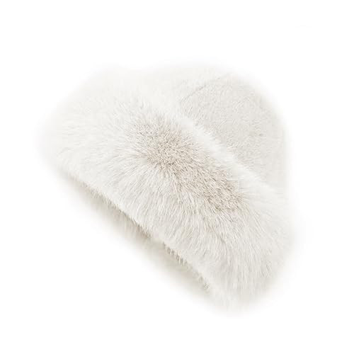 Faux Fur Hats for Women Winter Warm Fuzzy Bucket Hat Men Faux Mink Plush Hat Fluffy Hat Russian Hat with Elastic White | Amazon (US)