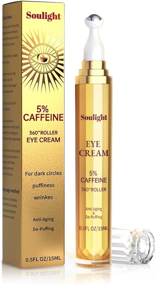 5% Caffeine Eye Serum for Dark Circle and Anti Aging.Caffeine Eye Cream with 360°Massage Ball Re... | Amazon (US)