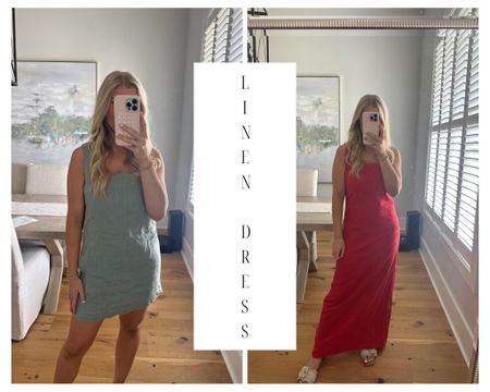 Abercrombie linen dresses 
Wearing size small in both and have room in both size down! 

#LTKFindsUnder100 #LTKOver40