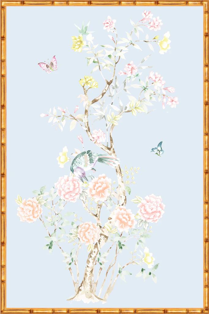 "Chinoiserie Garden 3" Framed Panel in "Sky" by Lo Home X Tashi Tsering | Lo Home by Lauren Haskell Designs
