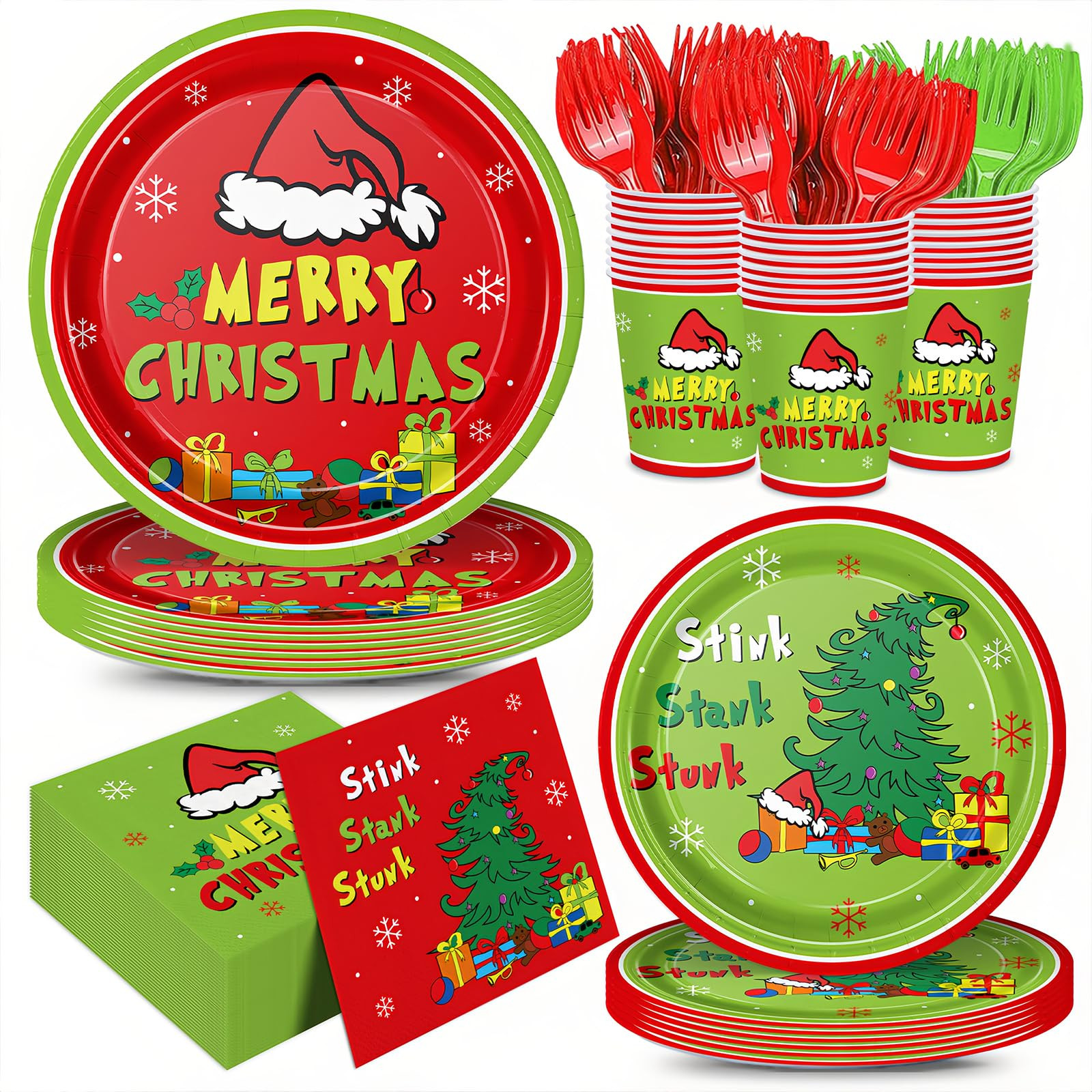 120pcs Christmas Plates Napkins Party Decorations Merry Christmas Paper Cups Disposable Tableware... | Amazon (US)
