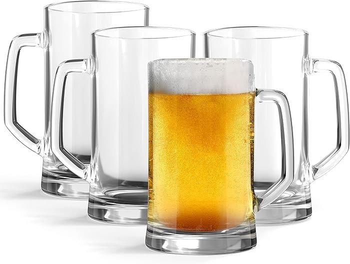 KooK Beer Mugs, Glasses Set of 4, 12.7 Oz, Clear Large Mugs, Gift for Men, With Handles, Large Dr... | Amazon (US)