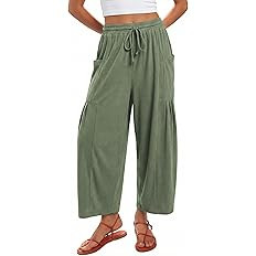 Athlisan Womens Casual Wide Leg Pants Drawstring Elastic Waist Palazzo Pants Baggy Lounge Trouser... | Amazon (US)