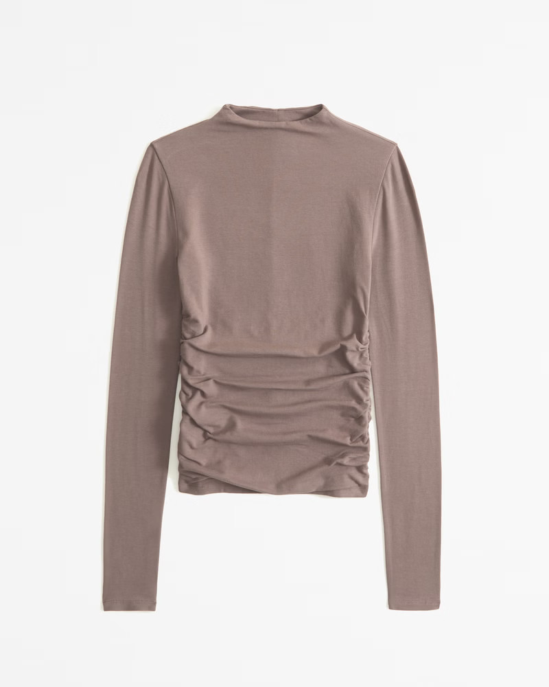 Long-Sleeve Cotton Seamless Fabric Mockneck Top | Abercrombie & Fitch (US)