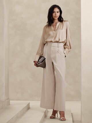 Crinkle Volume-Sleeve Blouse | Banana Republic Factory