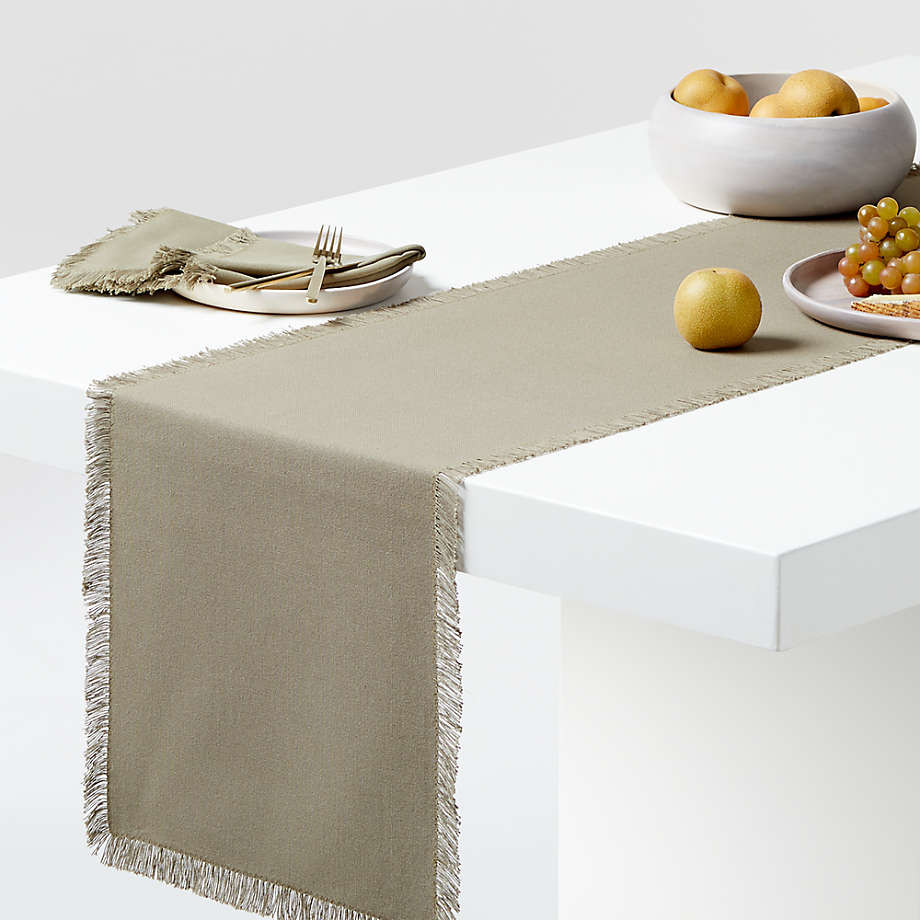 Craft 90-Inch Fringed Cotton Almond Brown Table Runner + Reviews | Crate & Barrel | Crate & Barrel
