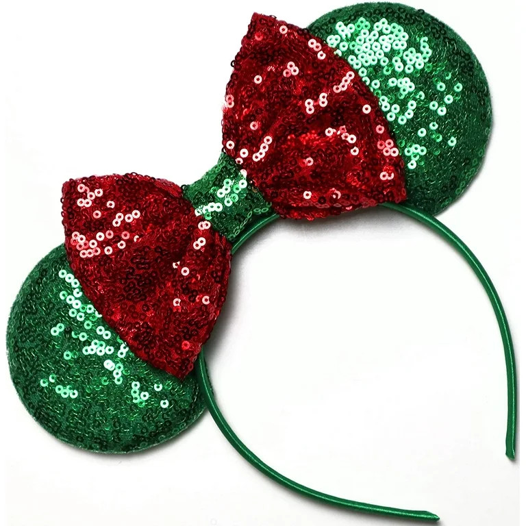 Christmas Green Minnie Ears, Holiday Minnie Ears, Holiday Mickey Ears, Christmas Mickey Ears | Walmart (US)