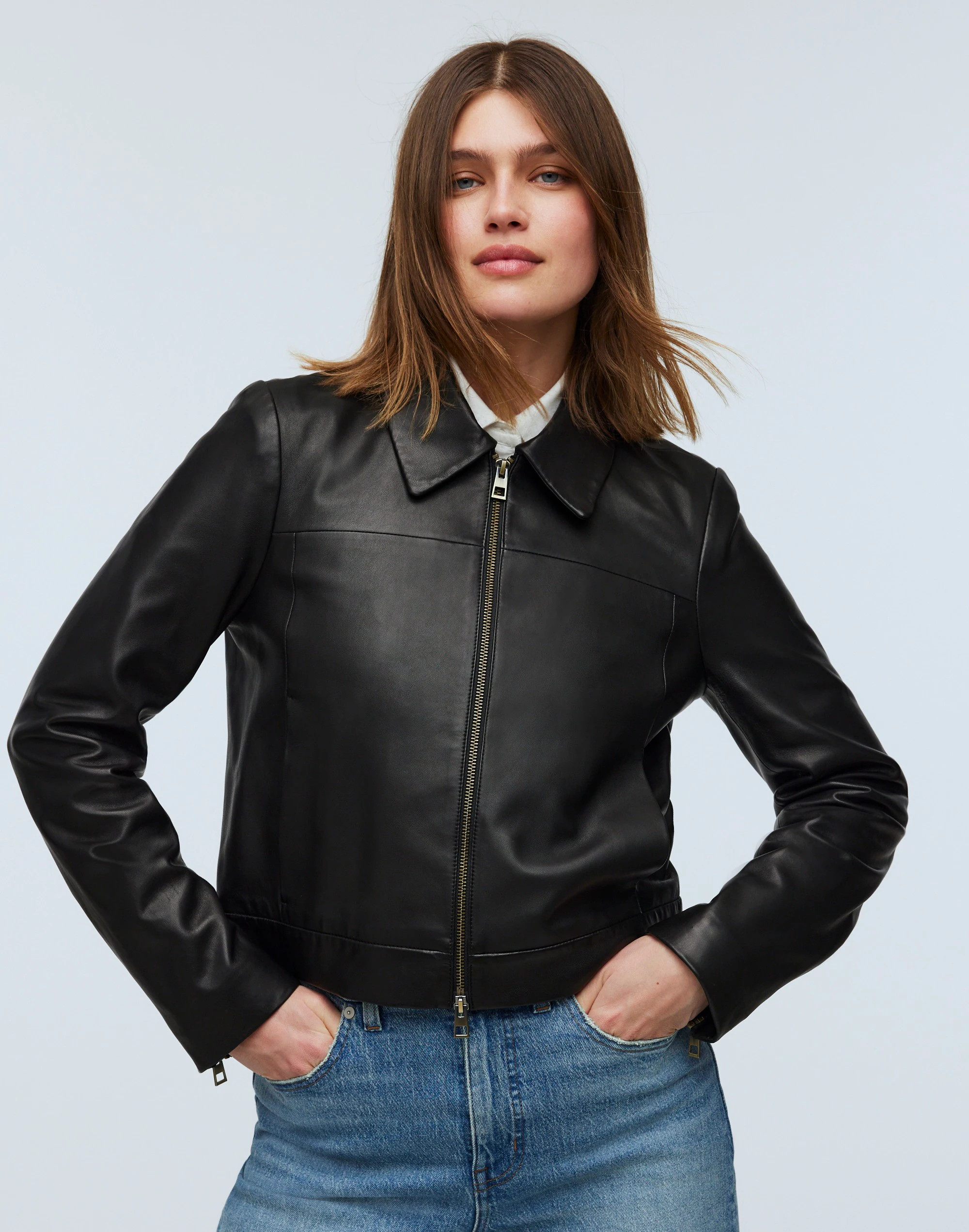 Shrunken Zip-Front Jacket in Leather | Madewell