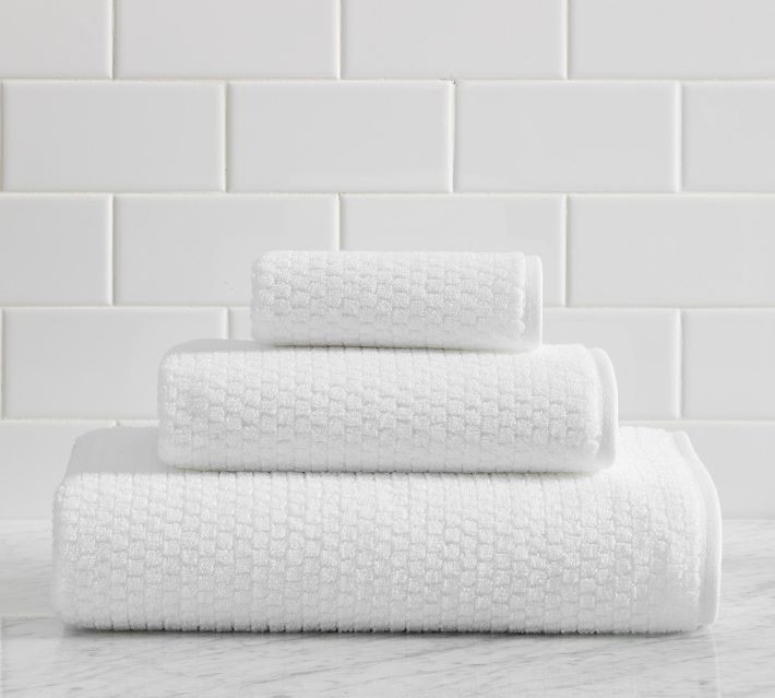 Textured Honeycomb Washcloth Towel, White | Pottery Barn (US)