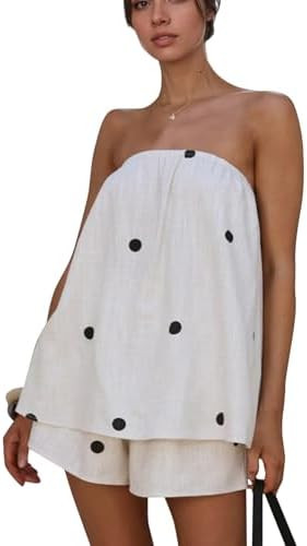 calbatic Polka Dot 2 Piece Shorts Set Summer Lounge Sets Strapless Top and Shorts Matching Airpor... | Amazon (US)