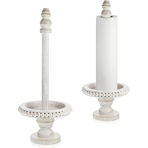 Mud Pie 47100002 Farmhouse Washed Beaded Wood Pedestal Paper Towel Holder, 16" x 6" Dia, White, G... | Amazon (US)
