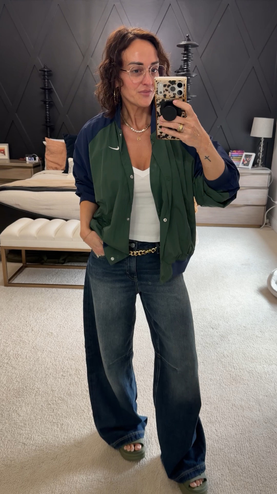 Xs Nike windbreaker track jacket 
26 barrel jeans 
Code: insider10 to save on Melinda Maria jewelry 

#LTKdayinmylife #LTKootd #LTKOver40