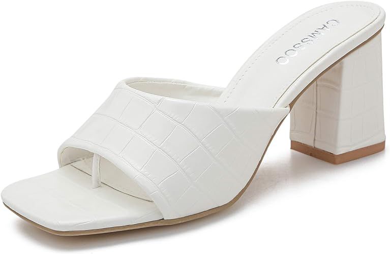 Women's Heeled Mules Square Open Toe Sandals Flip Flops Slip On Fashion Wedding Dress Chunky Blo... | Amazon (US)