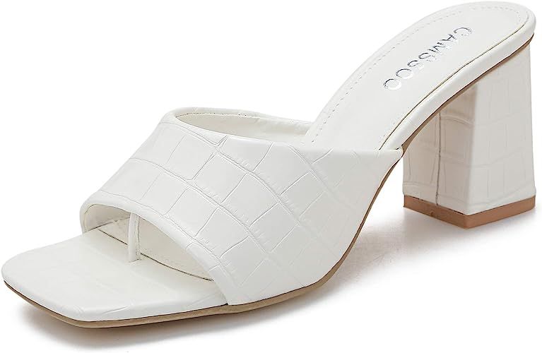 Women's Heeled Mules Square Open Toe Sandals Flip Flops Slip On Fashion Wedding Dress Chunky Blo... | Amazon (US)