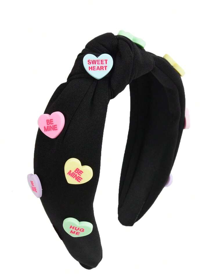 1pc Cute Sweetheart Knot Fabric Headband With Printed Text For Women, Ideal For Valentine'S Day, ... | SHEIN
