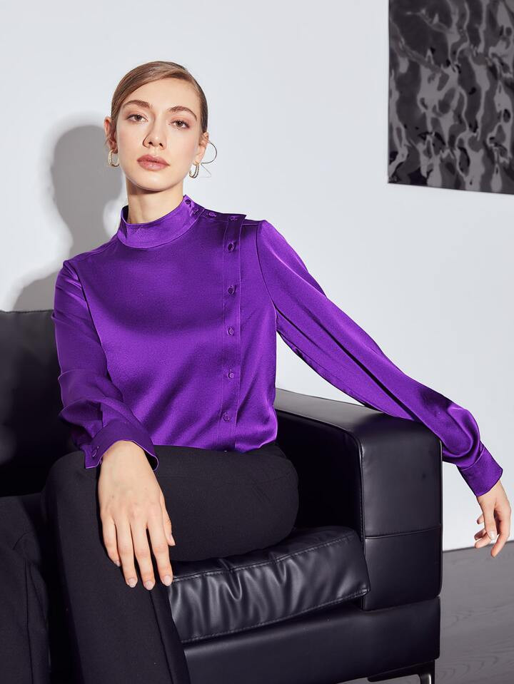 MOTF PREMIUM MOCK NECK BUTTON SIDE TOP | SHEIN